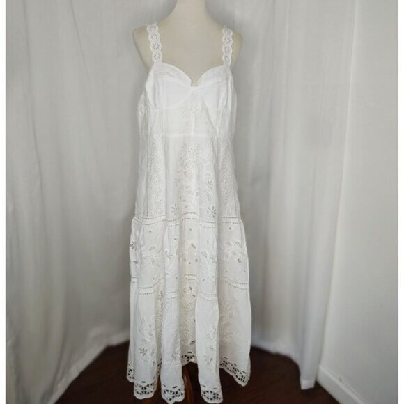 FARM Rio Midi Dress XL White Richelieu Bustier Corset Eyelet Resort Bridal - Picture 6 of 16